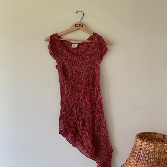 Alchemy Red Recycled Silk Asymmetrical Pattered Red Top Size small - Picture 4 of 4